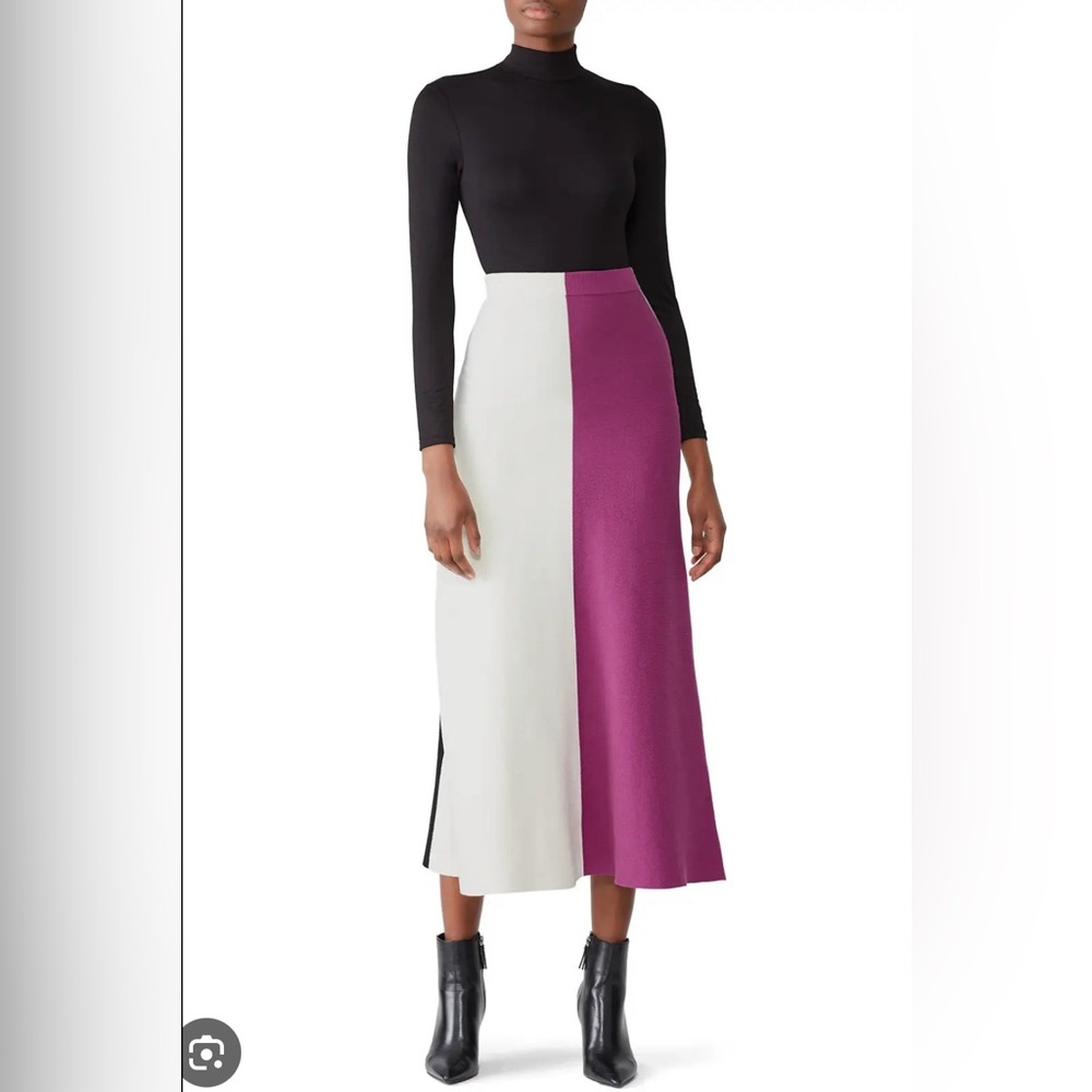 Derek Lam Collective Black Purple Colorblock Stretchy Knit A-line Maxi S…